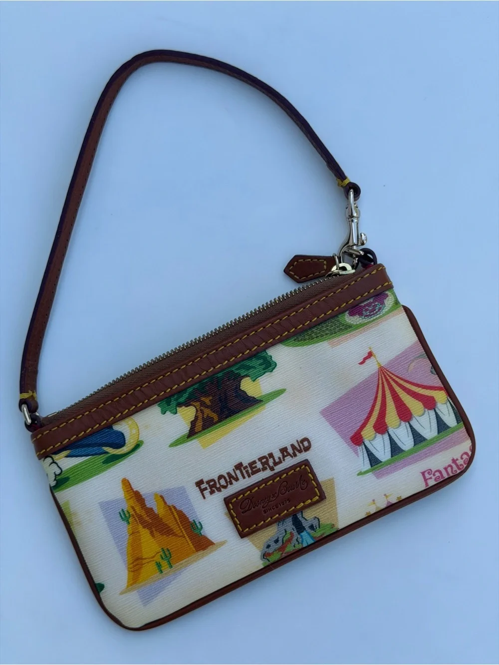 Disney Parks VTG Dooney & Bourke Frontierland Wristlet Bag Leather Multi-Color